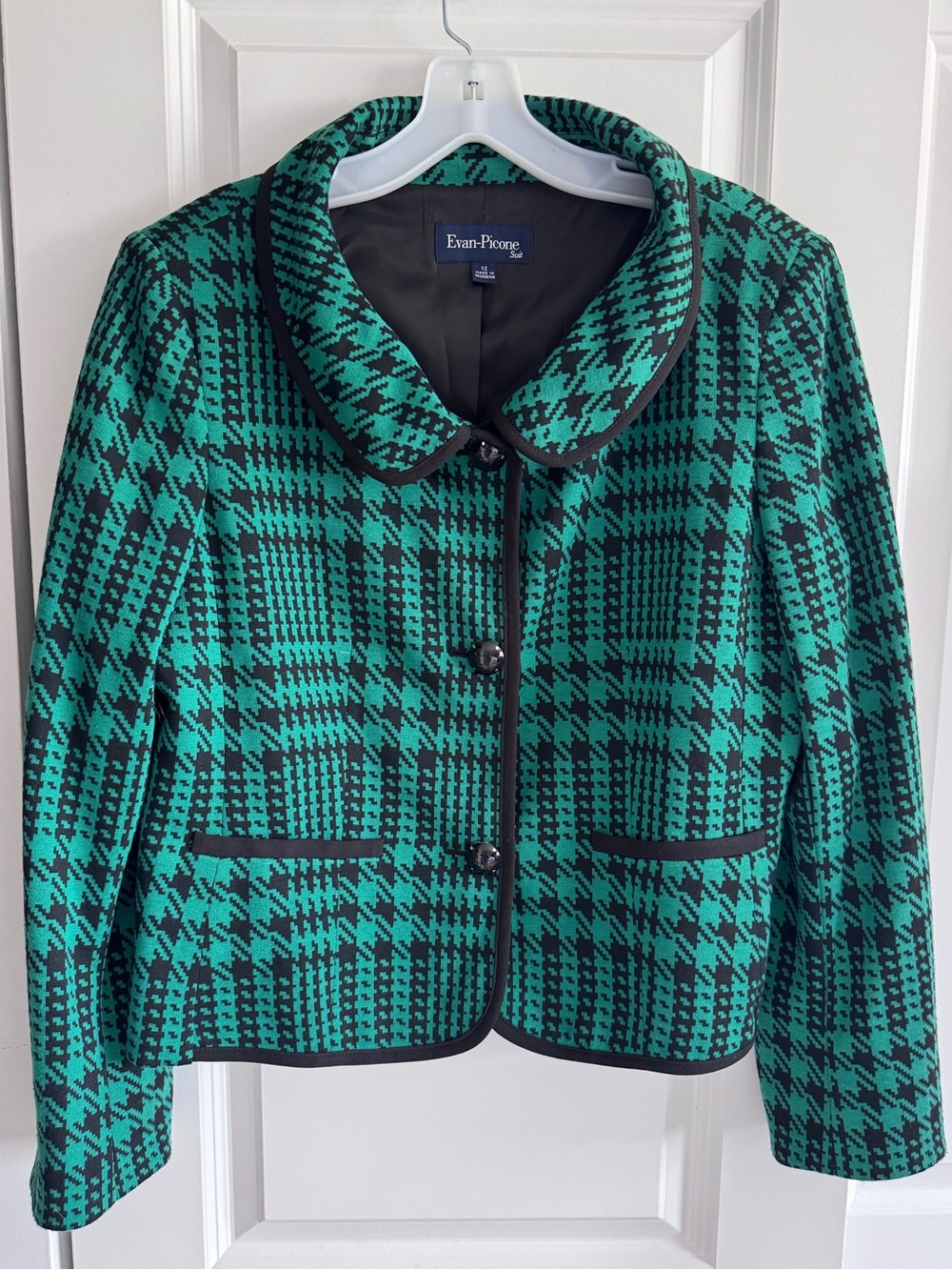 Evan Picone Teal and Black Houndstooth Blazer